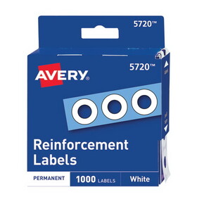 Avery AVE05720 Dispenser Pack Hole Reinforcements, 1/4" Dia, White, 1000/pack