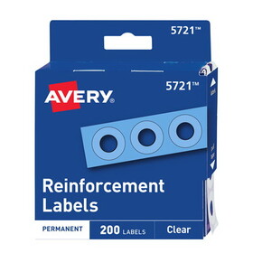 Avery AVE05721 Dispenser Pack Hole Reinforcements, 0.25" Dia, Clear, 200/Pack, (5721)