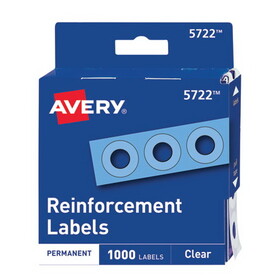 Avery AVE05722 Dispenser Pack Hole Reinforcements, 1/4" Dia, Clear, 1000/pack