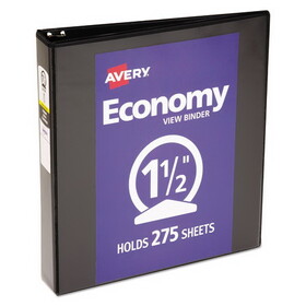 Avery AVE05725 Economy View Binder with Round Rings , 3 Rings, 1.5" Capacity, 11 x 8.5, Black, (5725)
