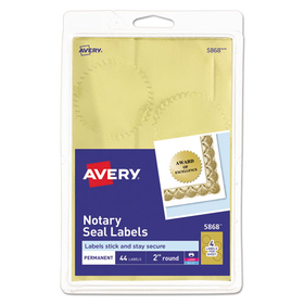 Avery AVE05868 Printable Gold Foil Seals, 2" Dia, 44/pack