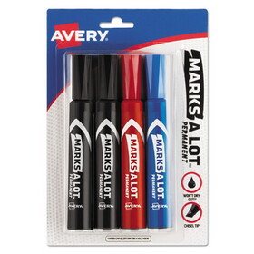 AVERY-DENNISON AVE07905 MARKS A LOT Regular Desk-Style Permanent Marker, Broad Chisel Tip, Assorted Colors, 4/Set (7905)