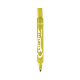 Marks-A-Lot AVE08882 MARKS A LOT Large Desk-Style Permanent Marker, Broad Chisel Tip, Yellow, Dozen (8882)