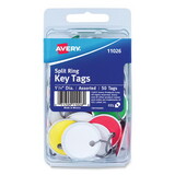 Avery AVE11026 Card Stock Metal Rim Key Tags, 1 1/4 Dia, Assorted Colors, 50/pack