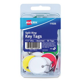 Avery AVE11026 Key Tags with Split Ring, 1.25" dia, Assorted Colors, 50/Pack