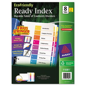 Avery AVE11081 Customizable Table of Contents Ready Index Dividers with Multicolor Tabs, 8-Tab, 1 to 8, 11 x 8.5, White, 3 Sets