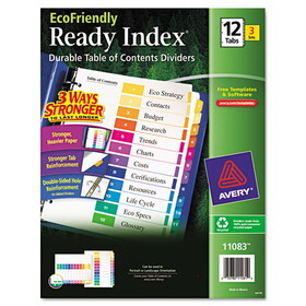 Avery AVE11083 Customizable Table of Contents Ready Index Dividers with Multicolor Tabs, 12-Tab, 1 to 12, 11 x 8.5, White, 3 Sets