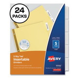 Avery AVE11113 Insertable Big Tab Dividers, 5-Tab, Double-Sided Gold Edge Reinforcing, 11 x 8.5, Buff, Clear Tabs, 24 Sets