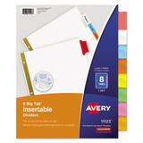 Avery AVE11123 Insertable Big Tab Dividers, 8-Tab, Double-Sided Gold Edge Reinforcing, 11 x 8.5, White, Assorted Tabs, 1 Set