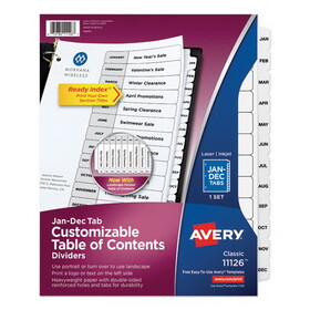 Avery AVE11126 Customizable TOC Ready Index Black and White Dividers, 12-Tab, Jan. to Dec., 11 x 8.5, 1 Set