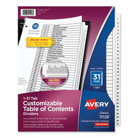 Avery AVE11128 Customizable TOC Ready Index Black and White Dividers, 31-Tab, 1 to 31, 11 x 8.5, 1 Set