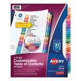 AVERY-DENNISON AVE11129 Ready Index Customizable Table Of Contents Multicolor Dividers, 31-Tab, Letter