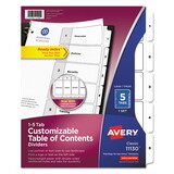 Avery AVE11130 Ready Index Customizable Table Of Contents Black & White Dividers, 5-Tab, Letter