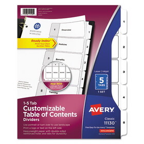 Avery AVE11130 Customizable TOC Ready Index Black and White Dividers, 5-Tab, 1 to 5, 11 x 8.5, 1 Set