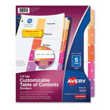 Avery AVE11131 Ready Index Customizable Table Of Contents Multicolor Dividers, 5-Tab, Letter