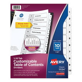 Avery AVE11134 Customizable TOC Ready Index Black and White Dividers, 10-Tab, 1 to 10, 11 x 8.5, 1 Set