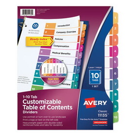 Avery AVE11135 Ready Index Customizable Table Of Contents Multicolor Dividers, 10-Tab, Letter