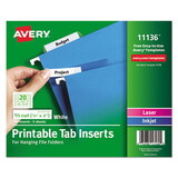 AVERY-DENNISON AVE11136 Tabs Inserts For Hanging File Folders, 1/5-Cut, White, 2