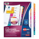Avery AVE11163 Ready Index Customizable Table Of Contents, Asst Dividers, 8-Tab, 11 X 9 1/2