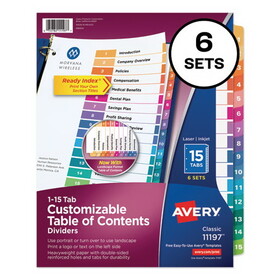 AVERY-DENNISON AVE11197 Customizable TOC Ready Index Multicolor Tab Dividers, 15-Tab, 1 to 15, 11 x 8.5, White, Traditional Color Tabs, 6 Sets