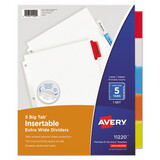 Avery AVE11220 Insertable Big Tab Dividers, 5-Tab, Single-Sided Copper Edge Reinforcing, 11.13 x 9.25, White, Assorted Tabs, 1 Set