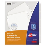 Avery AVE11221 Insertable Big Tab Dividers, 5-Tab, Single-Sided Copper Edge Reinforcing, 11.13 x 9.25, White, Clear Tabs, 1 Set