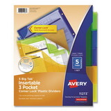 Avery AVE11273 Insertable Big Tab Plastic Three-Pocket Corner Lock Dividers, 5-Tab, 11.13 x 9.25, Assorted, 1 Set