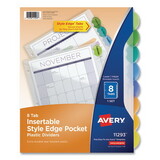 Avery 11293 Insertable Style Edge Tab Plastic 1-Pocket Dividers, 8-Tab, 11.25 x 9.25, Translucent, 1 Set