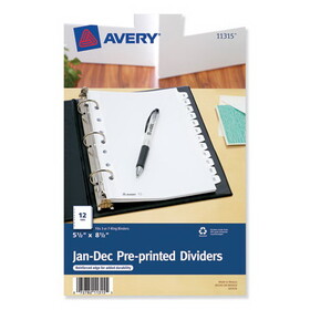 Avery AVE11315 Preprinted Tab Dividers, 12-Tab, Jan. to Dec., 8.5 x 5.5, White, 1 Set