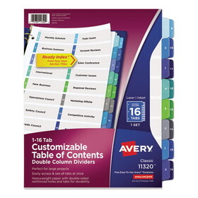 Avery AVE11320 Customizable TOC Ready Index Double Column Multicolor Tab Dividers, 16-Tab, 1 to 16, 11 x 8.5, White, 1 Set