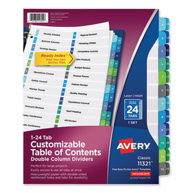 Avery AVE11321 Customizable TOC Ready Index Double Column Multicolor Tab Dividers, 24-Tab, 1 to 24, 11 x 8.5, White, 1 Set