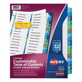 Avery AVE11322 Customizable TOC Ready Index Double Column Multicolor Tab Dividers, 32-Tab, 1 to 32, 11 x 8.5, White, 1 Set