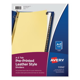 Avery AVE11350 Preprinted Black Leather Tab Dividers w/Gold Reinforced Edge, 25-Tab, A to Z, 11 x 8.5, Buff, 1 Set