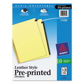 Avery AVE11352 Preprinted Black Leather Tab Dividers W/gold Reinforced Edge, 31-Tab, Ltr