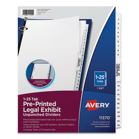 Avery AVE11370 Avery-Style Legal Exhibit Side Tab Divider, Title: 1-25, Letter, White