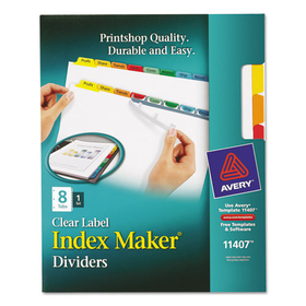 AVERY-DENNISON AVE11407 Index Maker Print & Apply Clear Label Dividers W/color Tabs, 8-Tab, Letter