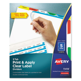 AVERY-DENNISON AVE11418 Print and Apply Index Maker Clear Label Dividers, 5-Tab, Color Tabs, 11 x 8.5, White, Traditional Color Tabs, 5 Sets