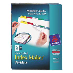 Avery AVE11423 Print and Apply Index Maker Clear Label Dividers, 5-Tab, Color Tabs, 11 x 8.5, White, Traditional Color Tabs, 25 Sets