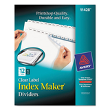 Avery AVE11428 Print and Apply Index Maker Clear Label Dividers, 12-Tab, White Tabs, 11 x 8.5, White, 1 Set