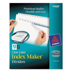 Avery AVE11428 Index Maker Print & Apply Clear Label Dividers W/white Tabs, 12-Tab, Letter
