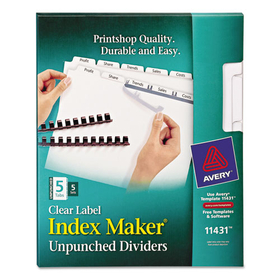 Avery AVE11431 Print and Apply Index Maker Clear Label Unpunched Dividers, 5-Tab, 11 x 8.5, White, 5 Sets