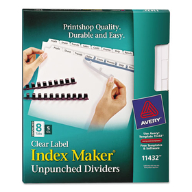 Avery AVE11432 Print and Apply Index Maker Clear Label Unpunched Dividers, 8-Tab, 11 x 8.5, White, 5 Sets
