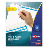 AVERY-DENNISON AVE11436 Print & Apply Clear Label Dividers W/white Tabs, 5-Tab, Letter, 5 Sets