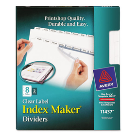 AVERY-DENNISON AVE11437 Print and Apply Index Maker Clear Label Dividers, 8-Tab, 11 x 8.5, White, 5 Sets