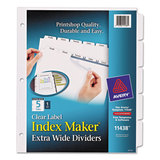 AVERY-DENNISON AVE11438 Print & Apply Clear Label Dividers W/white Tabs, 5-Tab, 11 1/4 X 9 1/4