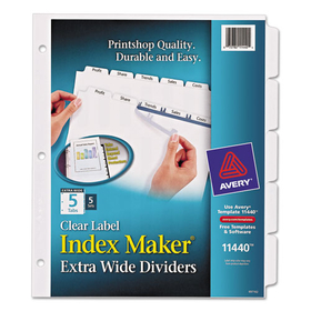AVERY-DENNISON AVE11440 Print & Apply Clear Label Dividers W/white Tabs, 5-Tab, 11 1/4 X 9 1/4, 5 Sets