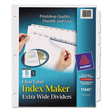 Avery AVE11441 Print and Apply Index Maker Clear Label Dividers, Extra Wide Tabs, 8-Tab, 11.25 x 9.25, White, 5 Sets