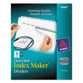 Avery AVE11447 Print and Apply Index Maker Clear Label Dividers, 8-Tab, 11 x 8.5, White, 25 Sets