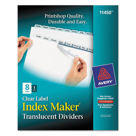 AVERY-DENNISON AVE11450 Print and Apply Index Maker Clear Label Plastic Dividers w/Printable Label Strip, 8-Tab, 11 x 8.5, Frosted Clear Tabs, 1 Set