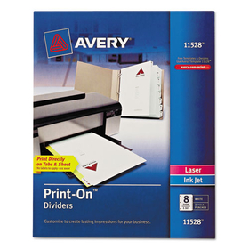 Avery AVE11528 Customizable Print-On Dividers, 3-Hole Punched, 8-Tab, 11 x 8.5, White, 1 Set